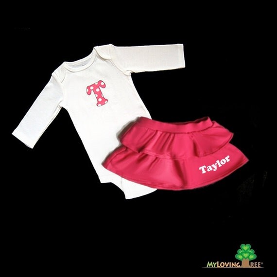 Personalized hot pink monogrammed newborn baby girl onesies and scooter skirts baby girl outfits Il_570xn