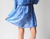 vintage 1980s dress / 80s blue floral dress / Scattered Floral Blue Dress
