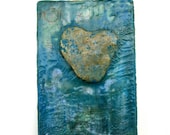 Mixed Media Painting - Encaustic Stone Mosaic - Beeswax Art - Lake Superior Love - Heart Stone Art - 5 x 8 small art
