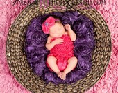 Hot Pink Lace Petti Romper and Matching Purple Flower Rhinestone Hot Pink Glitter Headband Set From Kemaily