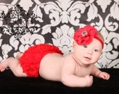 Red Peony Rhinestone Flower Headband - Baby Girl Headband - From Kemaily