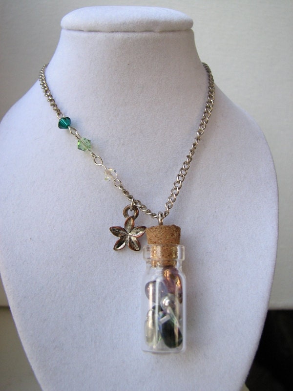 Glass Bottle Necklace Flower Charm