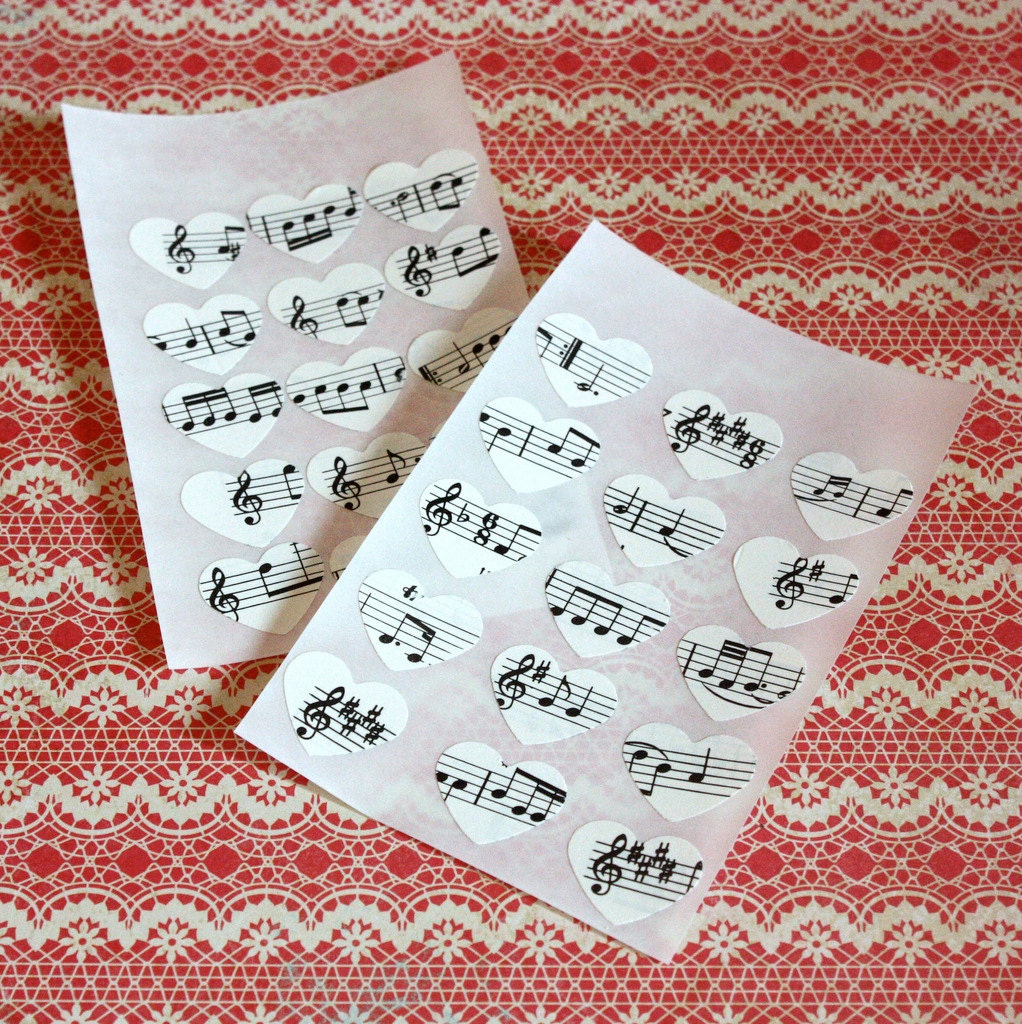 Heart stickers - made from vintage music sheets