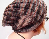 Slouchy Beanie, Men and Women, Hand Knit Cameo  - Chocolate Brown, Caramel Brown, Gray, Red Brown melee
