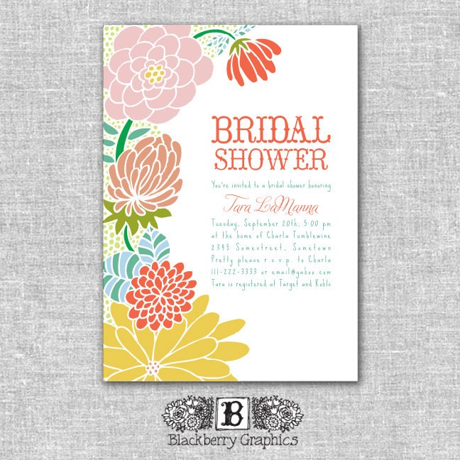 PRINTABLE DIY, illustrated floral Shower and Party Invitation, Tara design