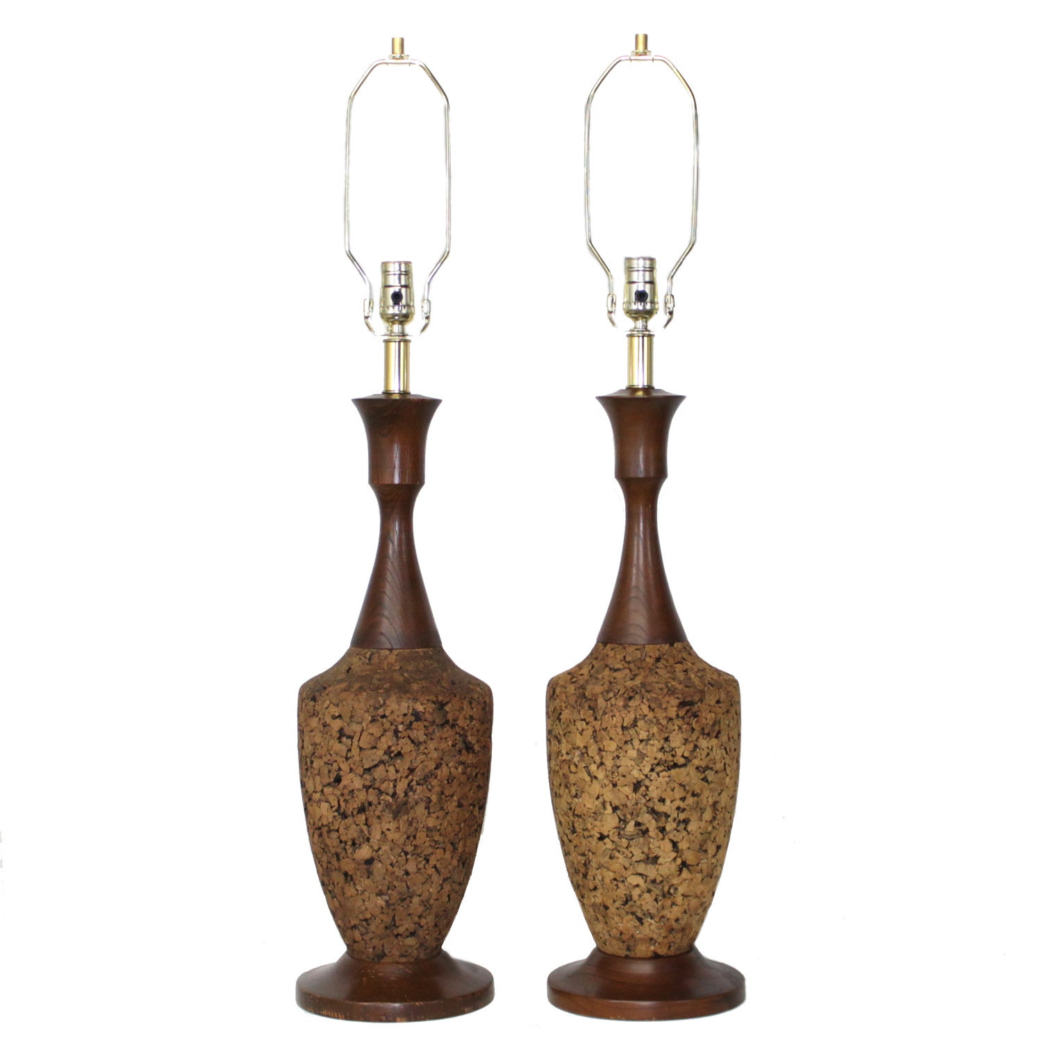PAIR Mid-Century Modern Lamps . Walnut and Cork