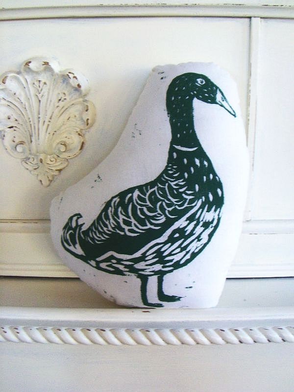 Plush Duck Pillow. Hand woodblock printed. Customizable colors. Made to Order.