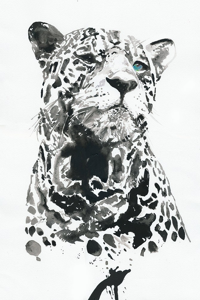 Canvas Art Print of watercolour painting. Titled  - leopard 3