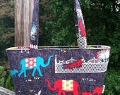 Elephant Handbag- Elephant Tote- Zippered Tote Bag- Peacock Tote