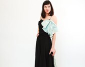 Vintage 1950s Evening Gown - 50s Prom Dress - Black and Seafoam Green