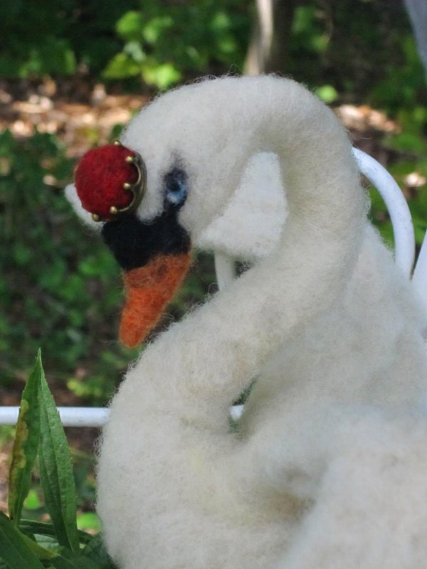 Needle Felted Swan -ready to ship -  storybook decor -Children of Lir-The Wild Swans, fantasy