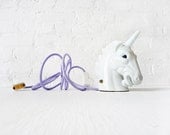 Vintage Lamp - Odysseus the Unicorn Head Night Light with Glitter Horn Eyes & Lavender Color Cord
