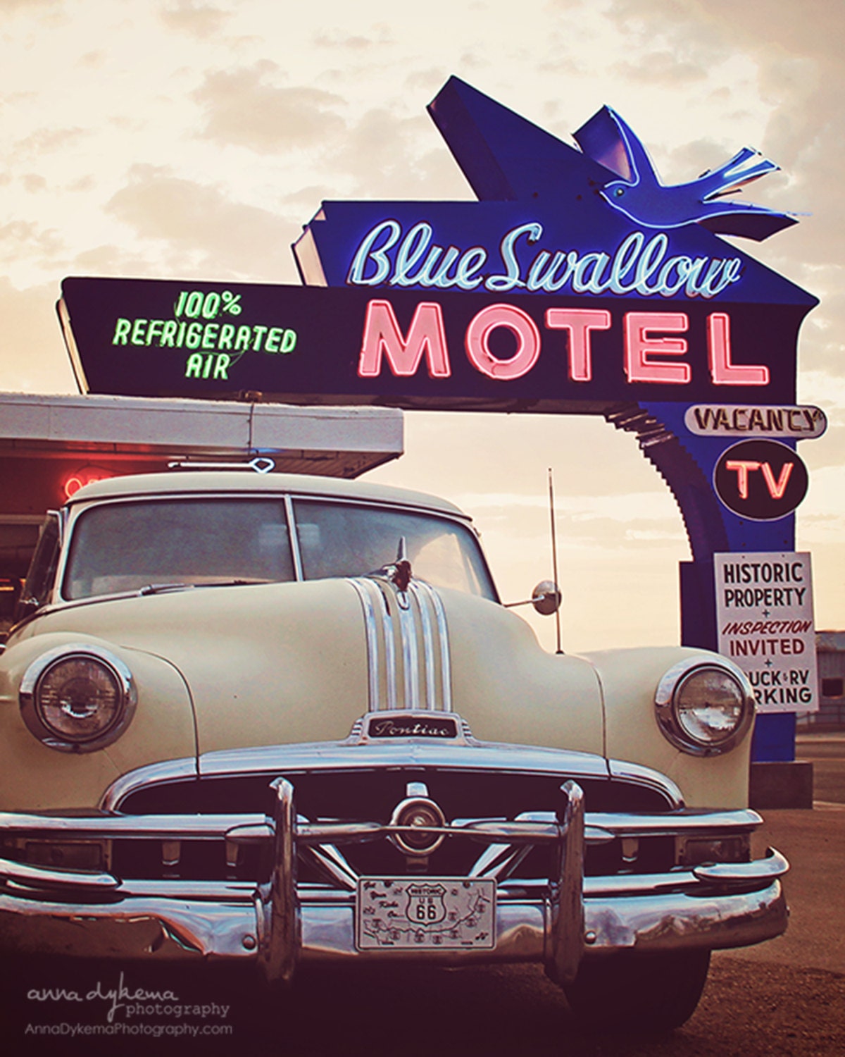 vintage sign midcentury modern mad men neon retro geek red gold cream -  Blue Swallow Sunrise - 8 x 10 Fine Art Photography Print