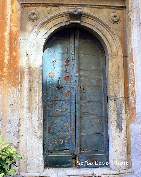 Rustic Blue Door, Rome Italy, 8 x 10 print