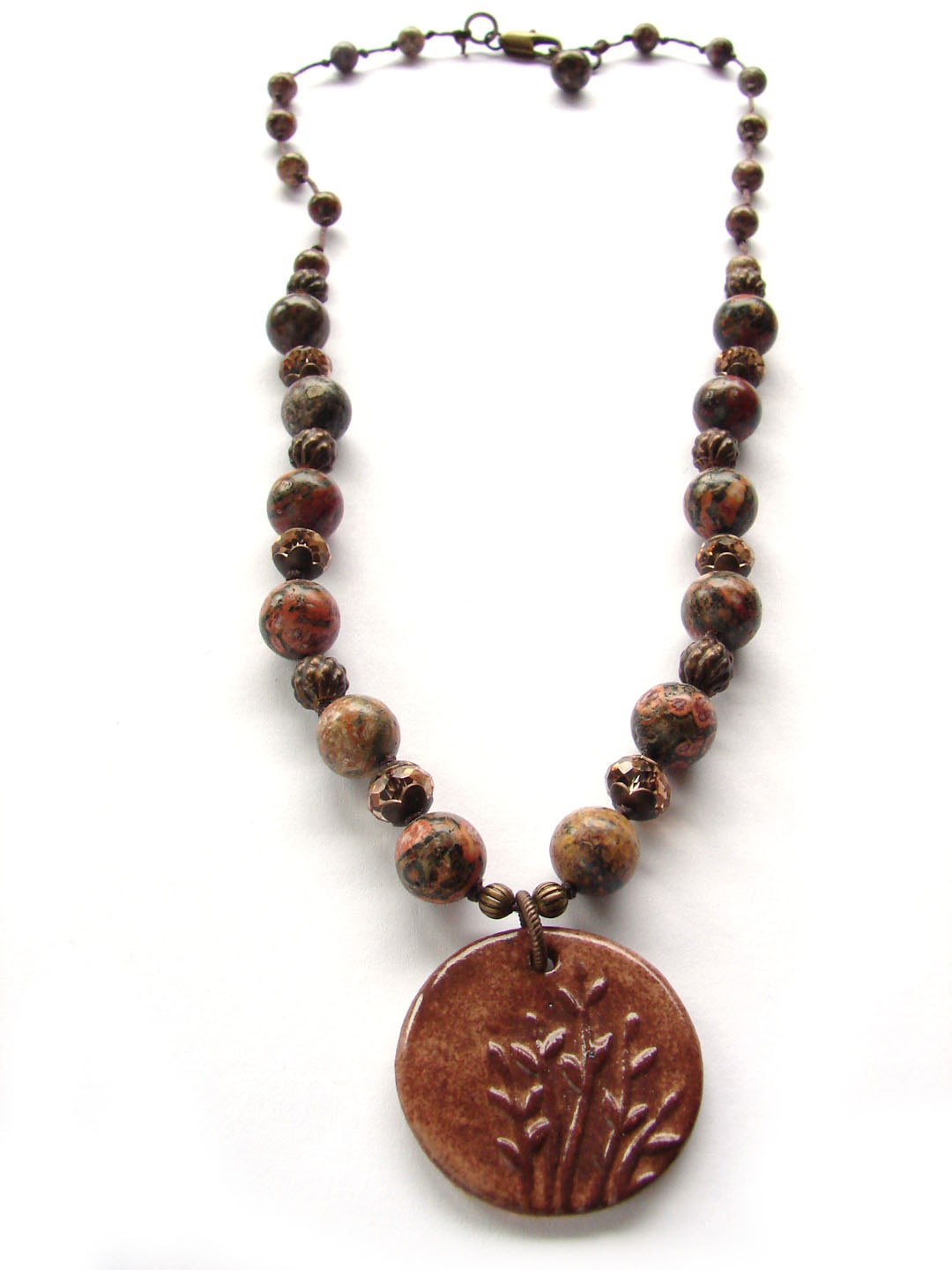 Brown Twig Necklace with hand knotted Jasper Beads - ForMySweetDaughter