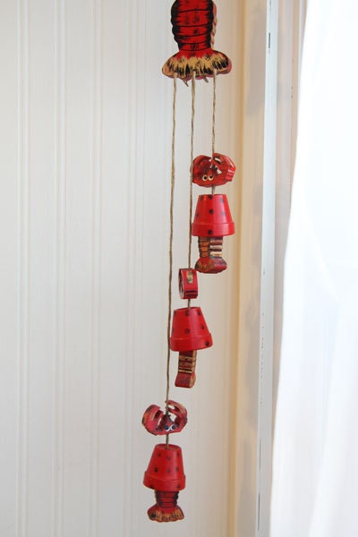 Lobster Wind Chimes red nautical vintage childsroom beach house decor