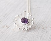 Amethyst Necklace, Violet  Purple Gemstone, Delicate Flower Sterling Silver Pendant and Chain, February Birthstone, Purple Spring Jewelry