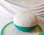 Pouf Crochet  small - ecru and green