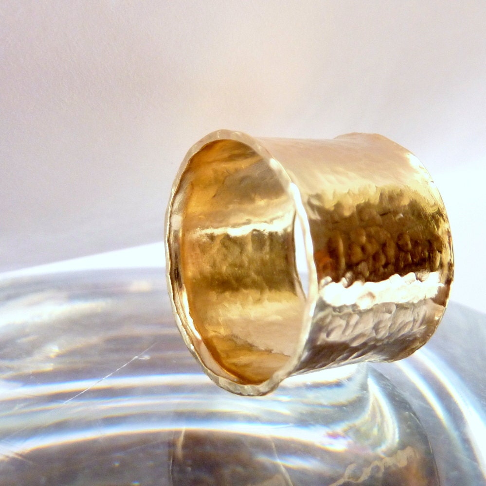 14K Gold Wide Band Ring Handmade - Free Shipping