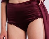 Etsy Lingerie sale, DELIA Retro Burgundy silk High waist Panties - silk Shorts