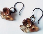 Neutral Floral Earrings. Vintage inspired antiqued brass earrings. Dangly Earrings. Cluster Earrings.  Glass Flowers.