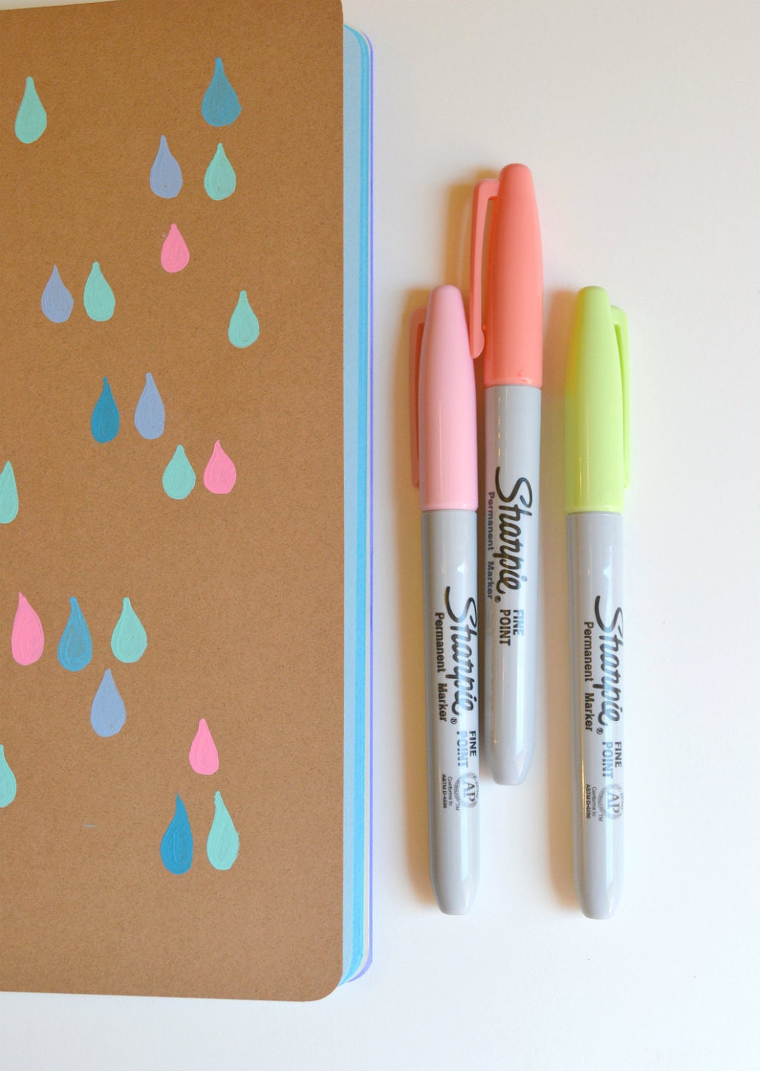 Raindrops Journal - 16 Page Notebook, Diary, Neon, Colorful, Fluo - Color Page Journal,  Water, Pattern, Fluorescent, Design, Drips, Shapes