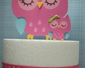 Colorful Owl CAKE TOPPER set with Mommy and Baby f