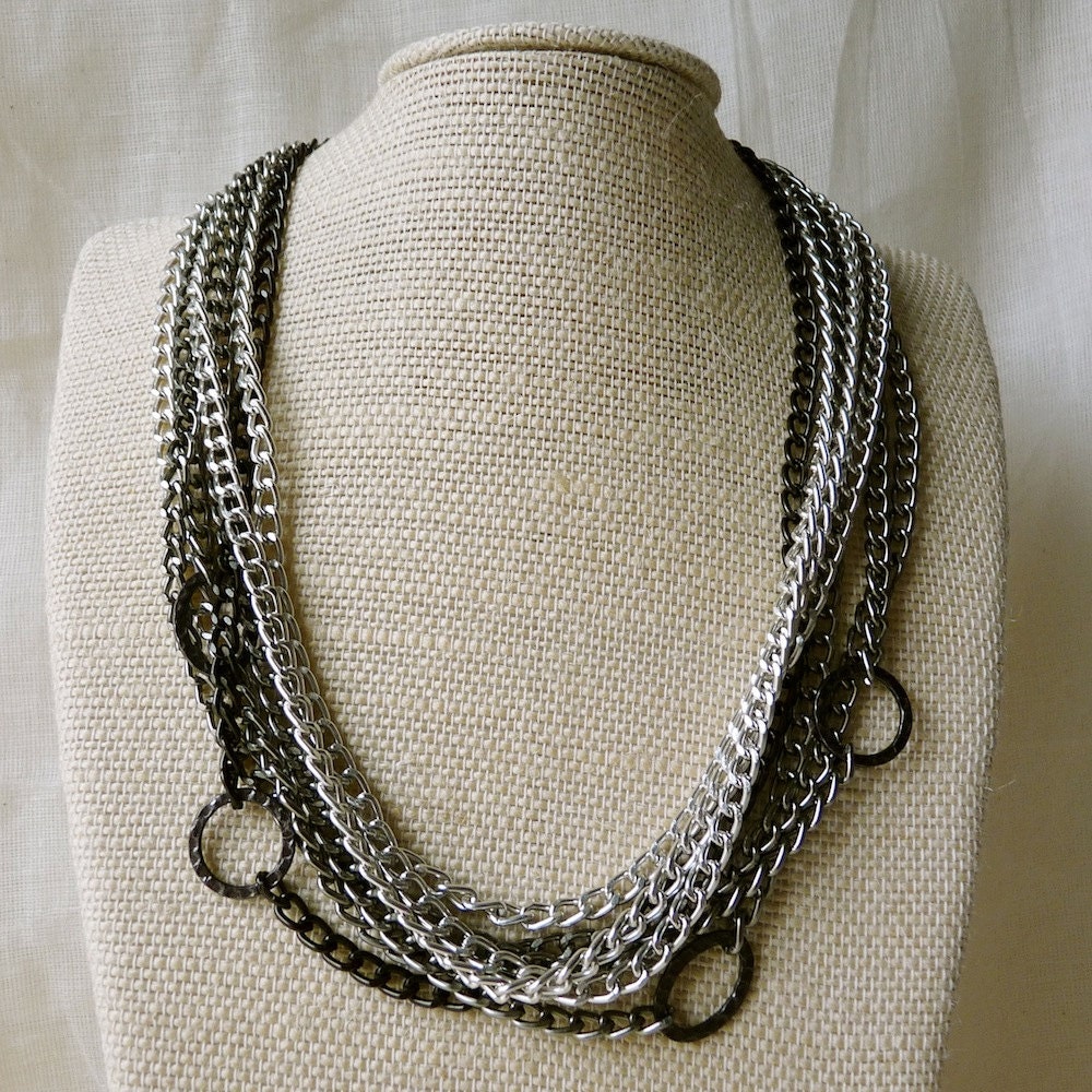 Stacks of Chains - Gunmetal, Silver & Black Necklace