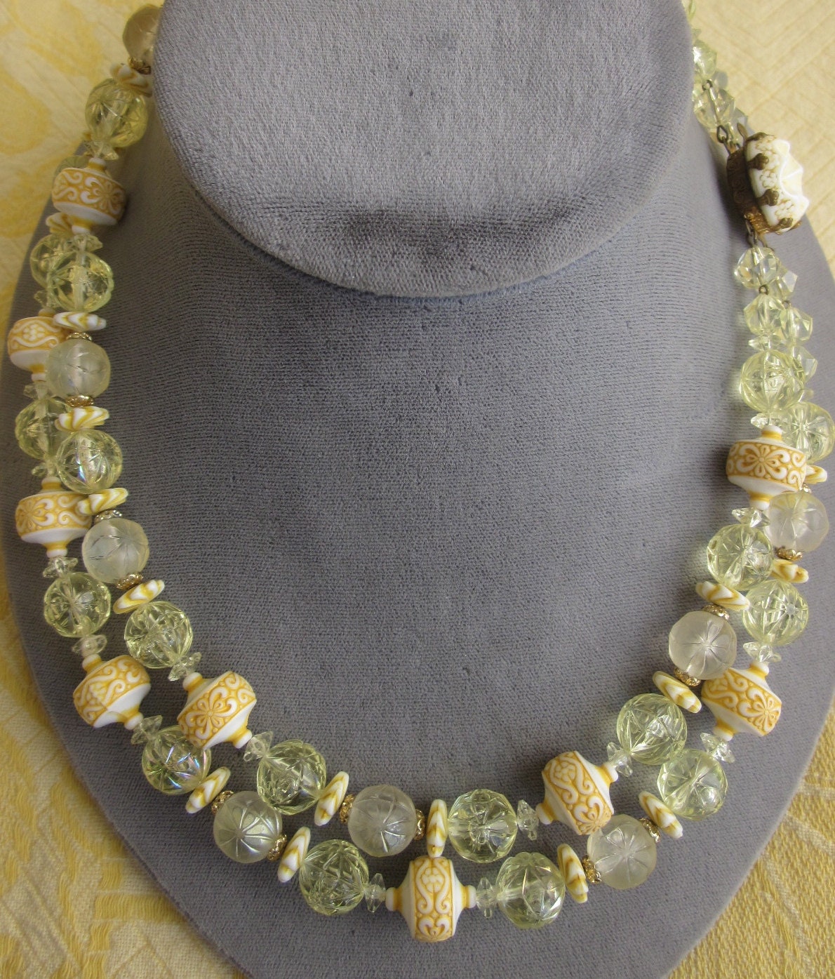 Vintage Chunky West Germany Yellow Plastic Bead Choker Necklace