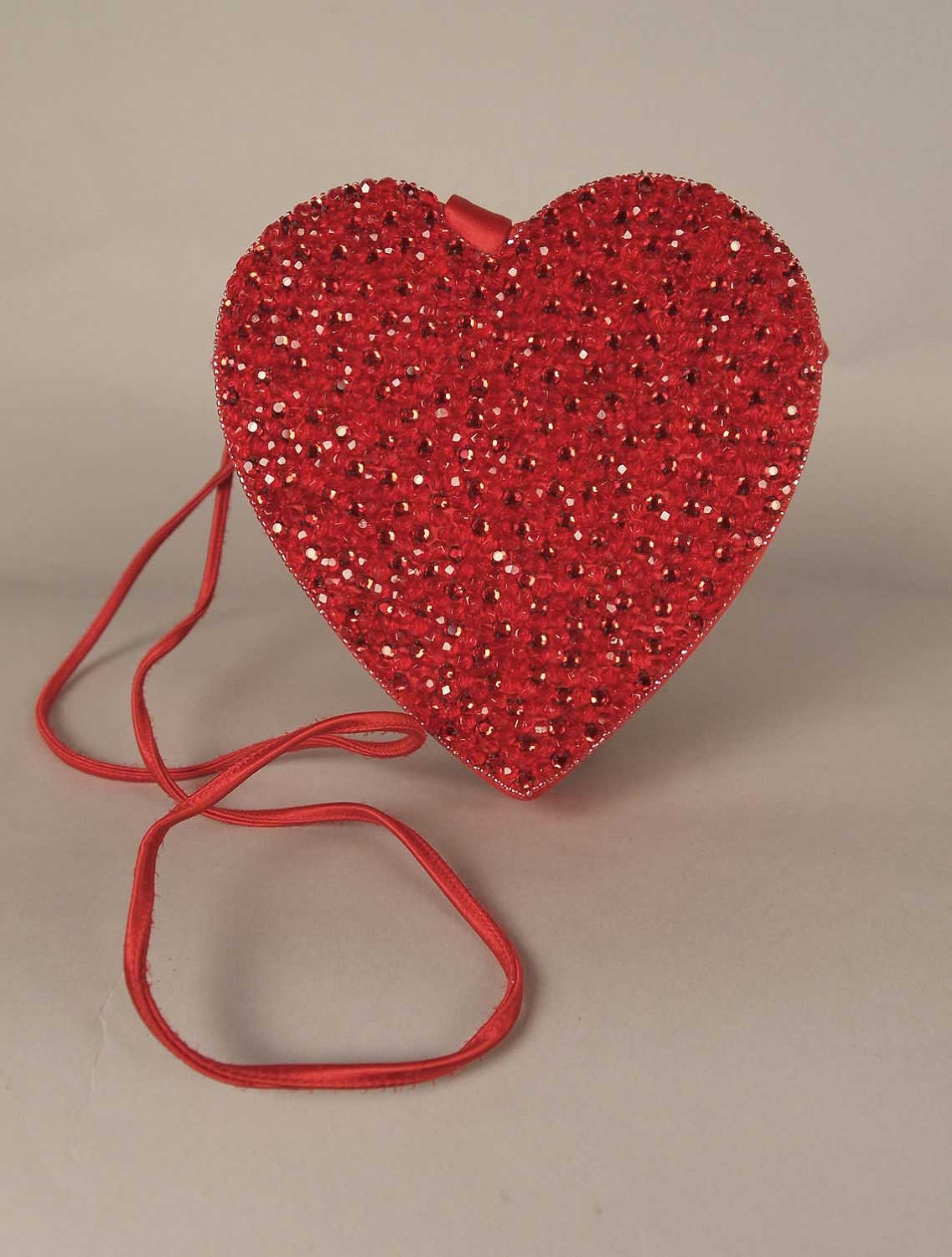 Vintage 80s Andrea Pfister Red Beaded Satin Heart Purse