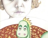 Sea Monster in Alphabet Soup Teetoo Art Print