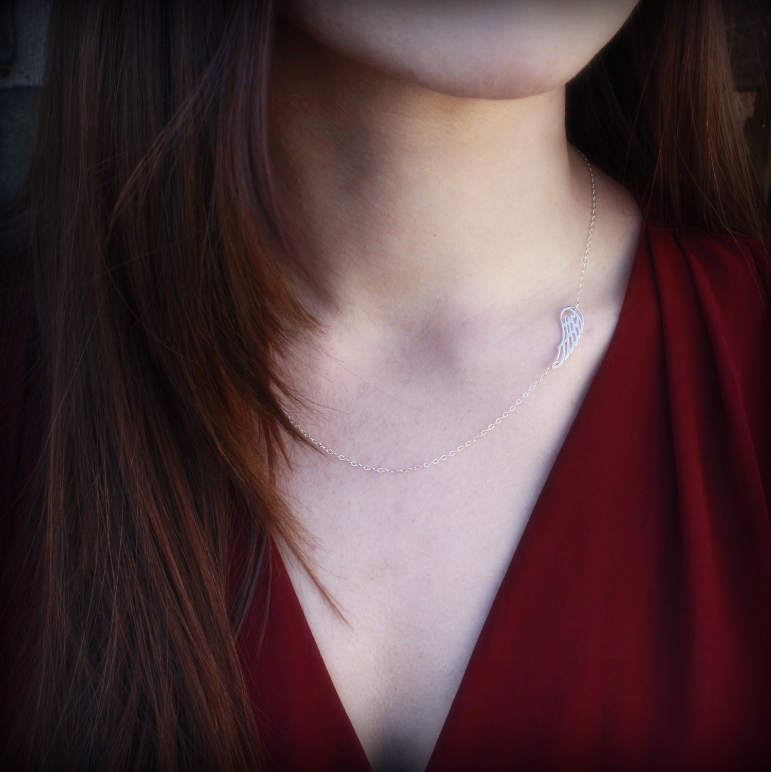 Sideways Angel Wing Necklace - Choker . Sterling Silver . Womens Jewelry . Pendant