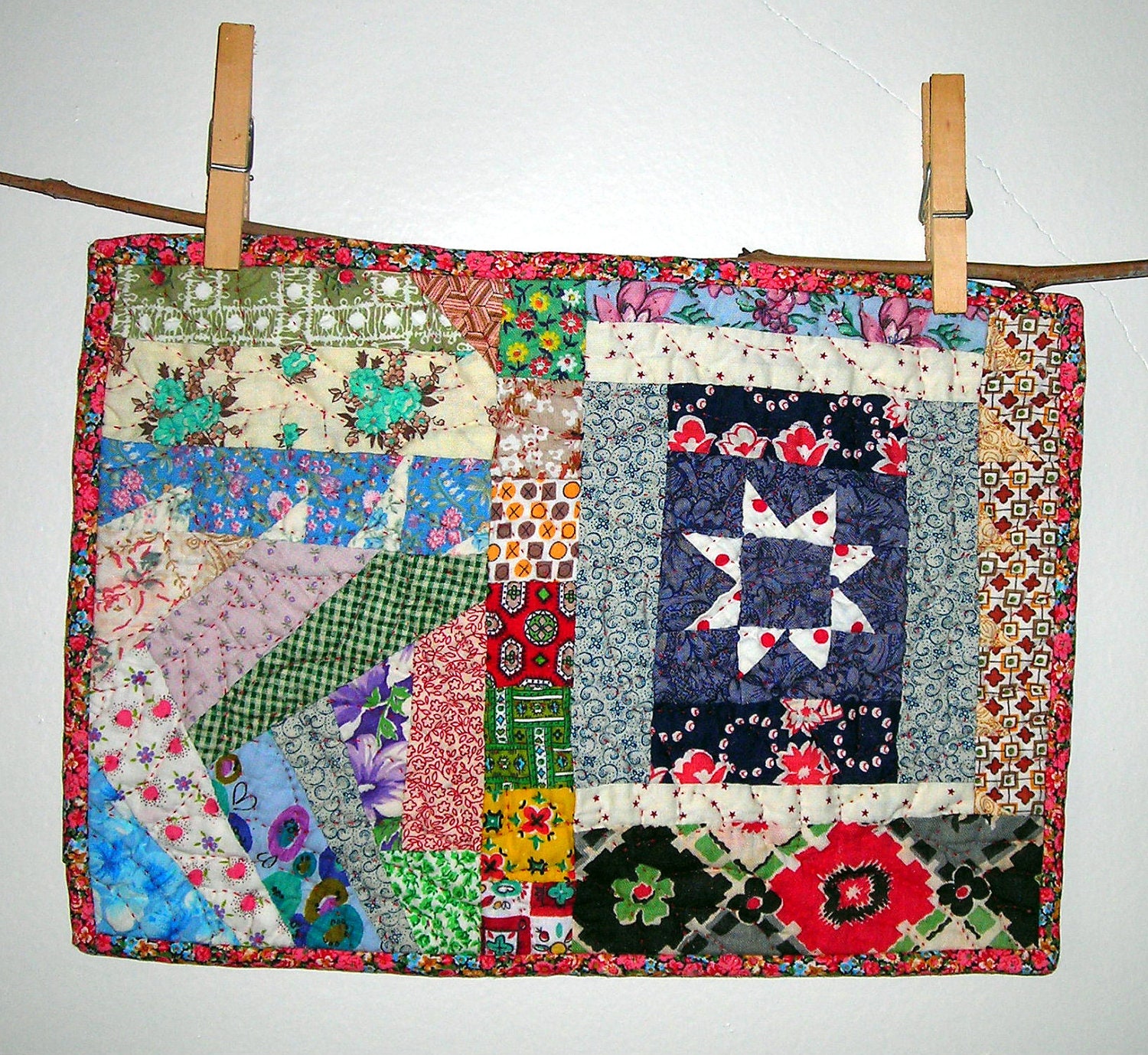 WWII Era Scrap Star Block Mini Quilt
