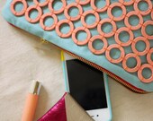 Leather Business Card Case or Wallet - Gold, Magenta, and Coral Colorblock