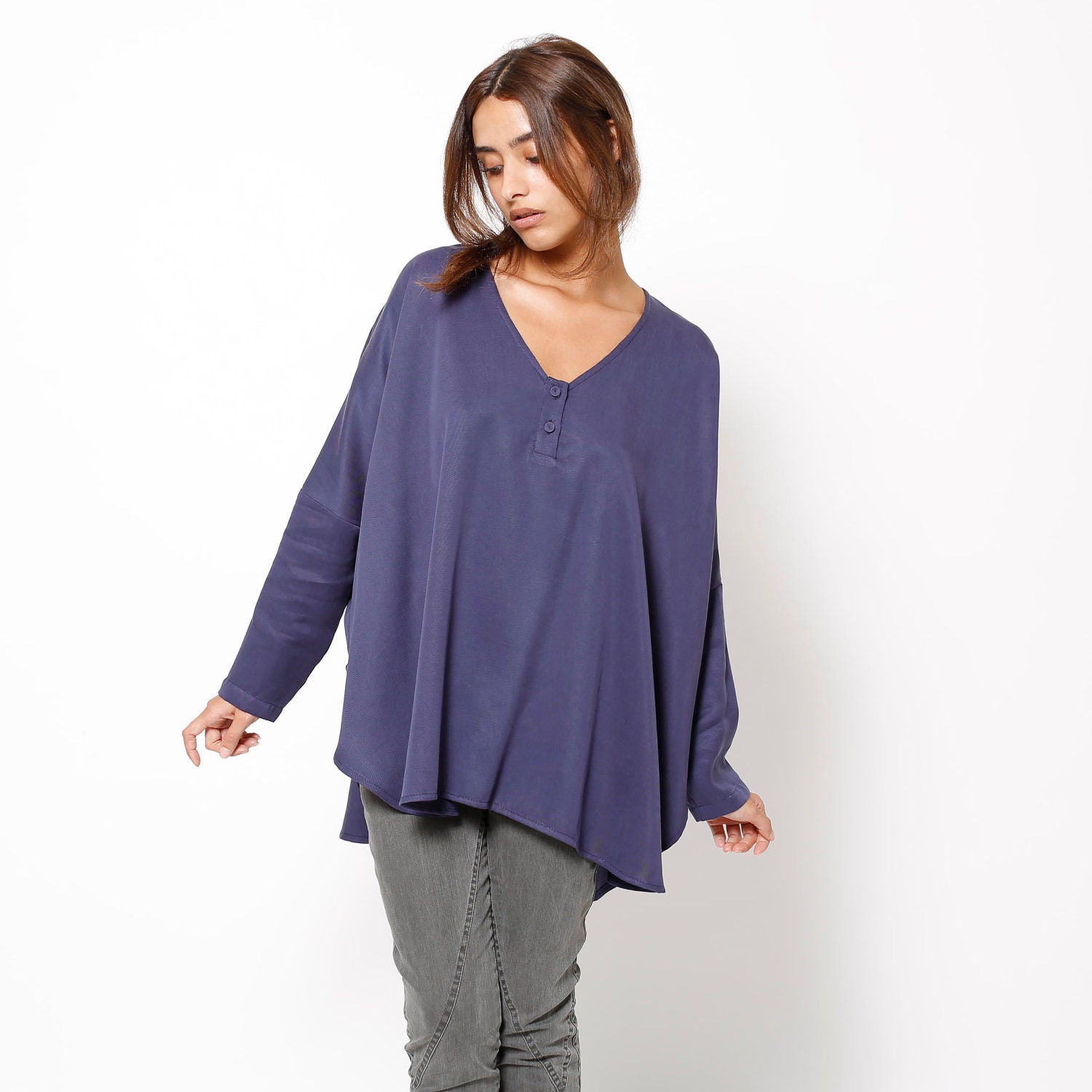 Mother day sale Women blue oversize kimono tunic, one size fits all
