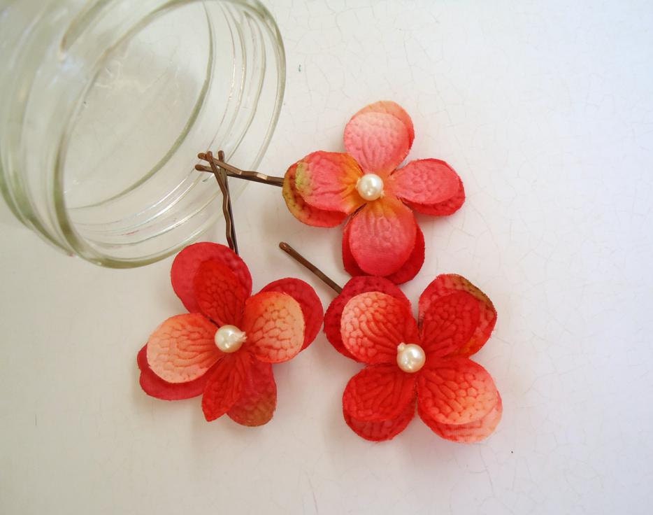 Bright Pink Hydrangea Bobby Pins, Tropical Pink Hair Flowers, Spring Wedding Hair Accessories, Hot Pink Hair Accessories