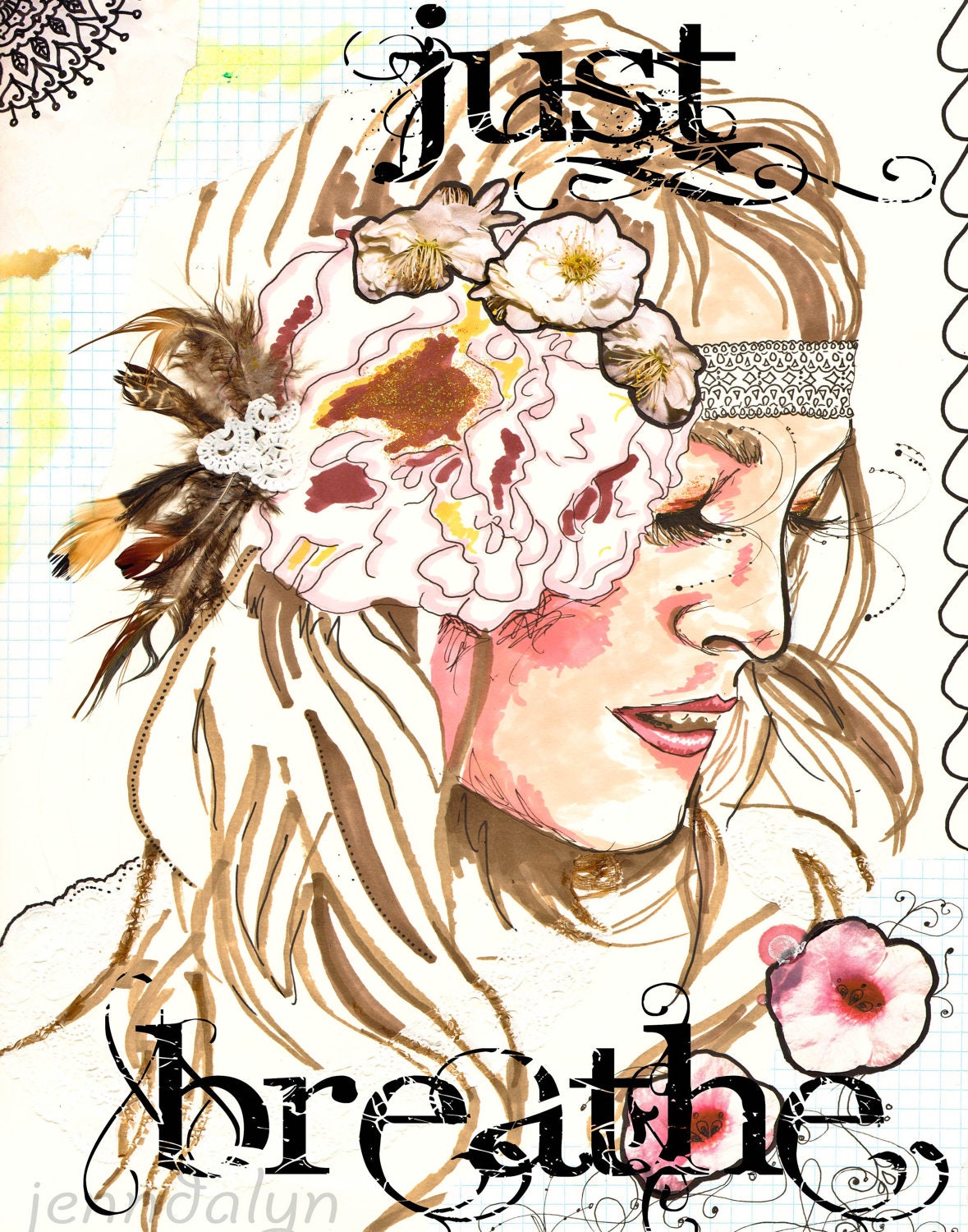 Fashion illustration bohemian art - 8 x 10 print boho gypsy