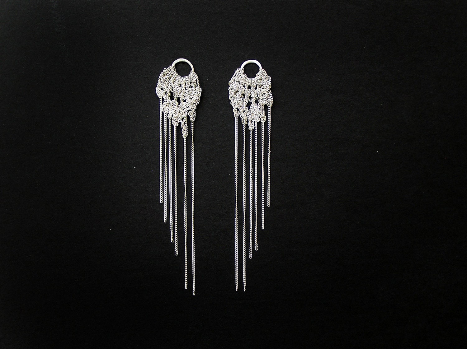 snowflake fringe & hoops crochet silver earrings
