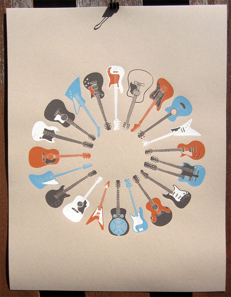 20 Guitars - Music Screen Print Poster