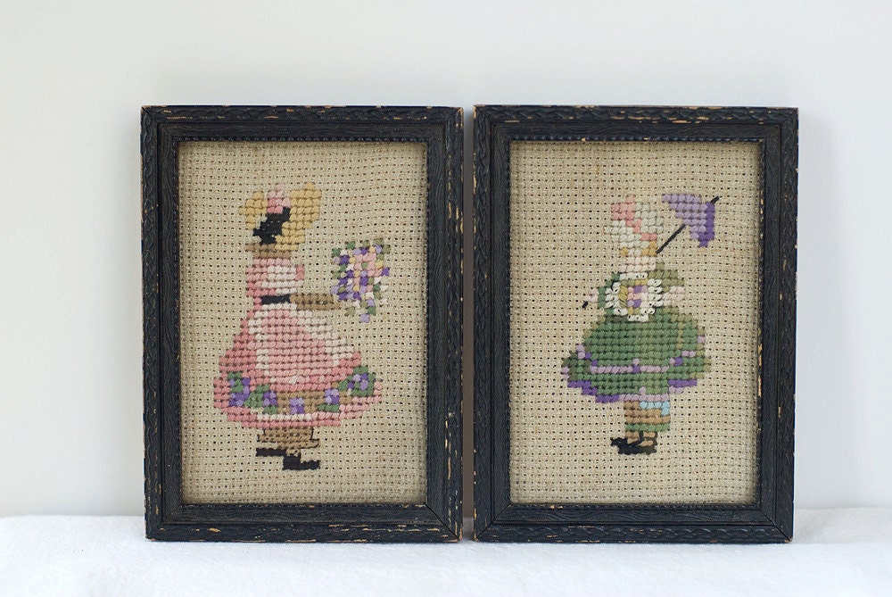 Vintage Framed Embroidered Pictures