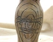 Stoneware Vase with Carved Jaguar and Goat Herd, Wood fired