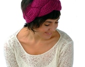 Cabled knit headband / ear warmer in purple / fuschia - made to order