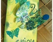 Hand Batiked Inked Stamped Glazed Butterfly Glitter Butterflies Are Free Apple Green Tropical Blue All Occasion Gift Tags Set of 4
