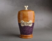 Dog Treat Jar Ready To Ship "Dog Treats" Speckled Brown Royal Purple Dog Treat Jar by Symmetrical Pottery