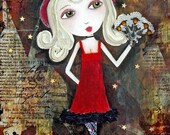 Wild West Saloon Babies Blonde - Mixed Media Art Collage Painting ACEO / ATC Print