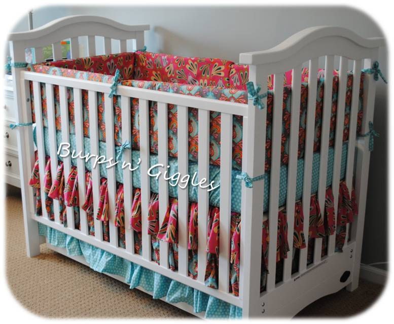 Custom 3 piece crib bedding with 3 tiered skirt, fitted sheet, bumper...You choose prints