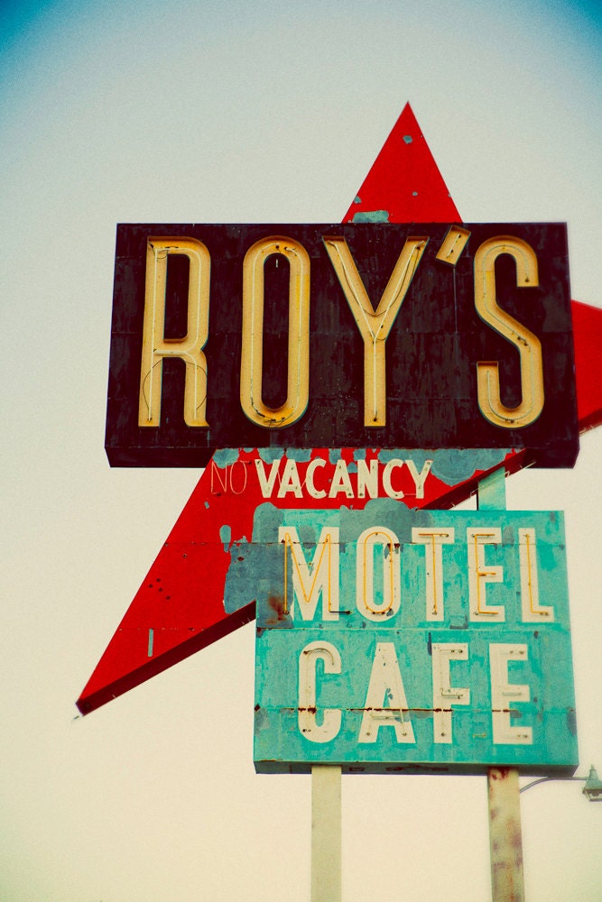 Roy's Motel and Cafe Vintage Neon Sign - Route 66 Road Trip - Mid Century Modern - Amboy California - 12X18 Fine Art Photograph