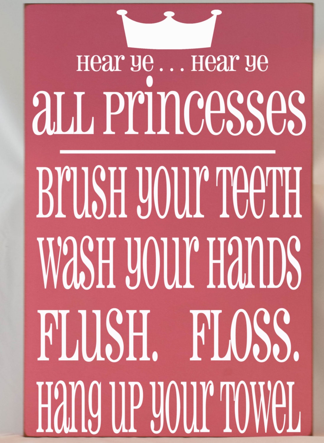 Princess Bathroom Rules Subway Art Typography Word Art Handpainted Wooden Sign - Your Choice of Color