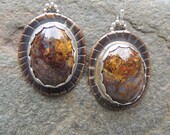 Tempest Stone Earrings, Rustic Handmade Mixed Metal Earrings, Glittering Pietersite Earrings, Large Oval Bi-Metal Earrings, Copper, Silver