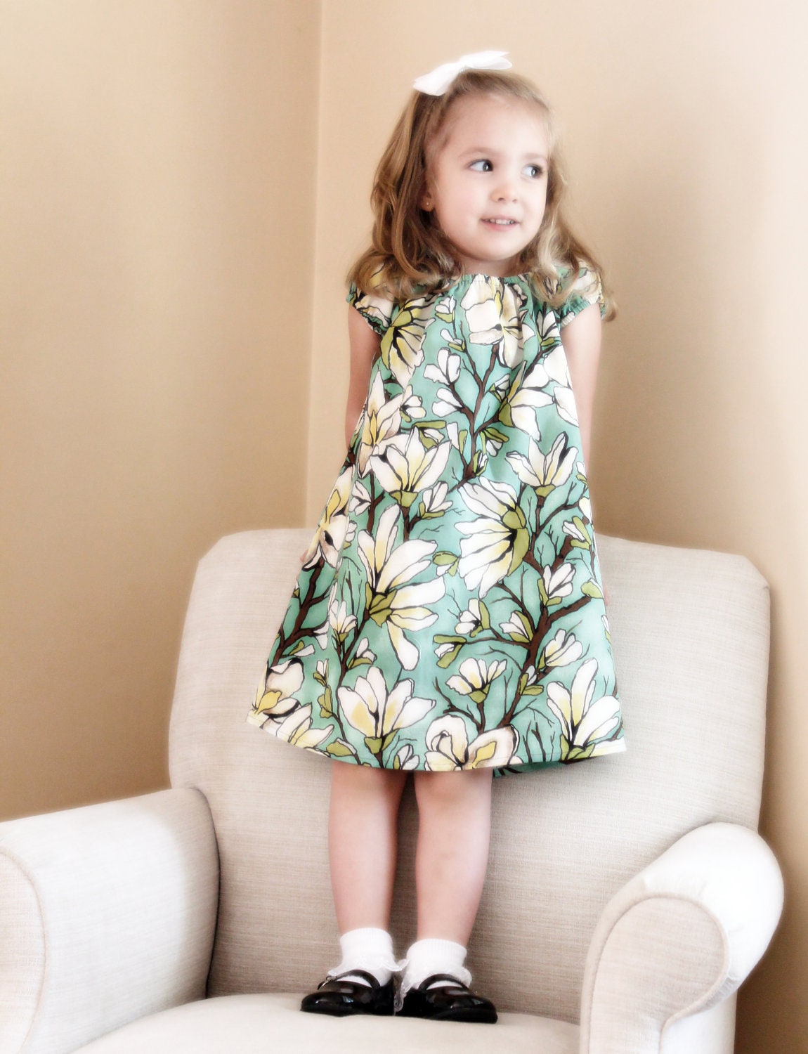Peasant toddler dress magnolia branch in aqua Size 2T